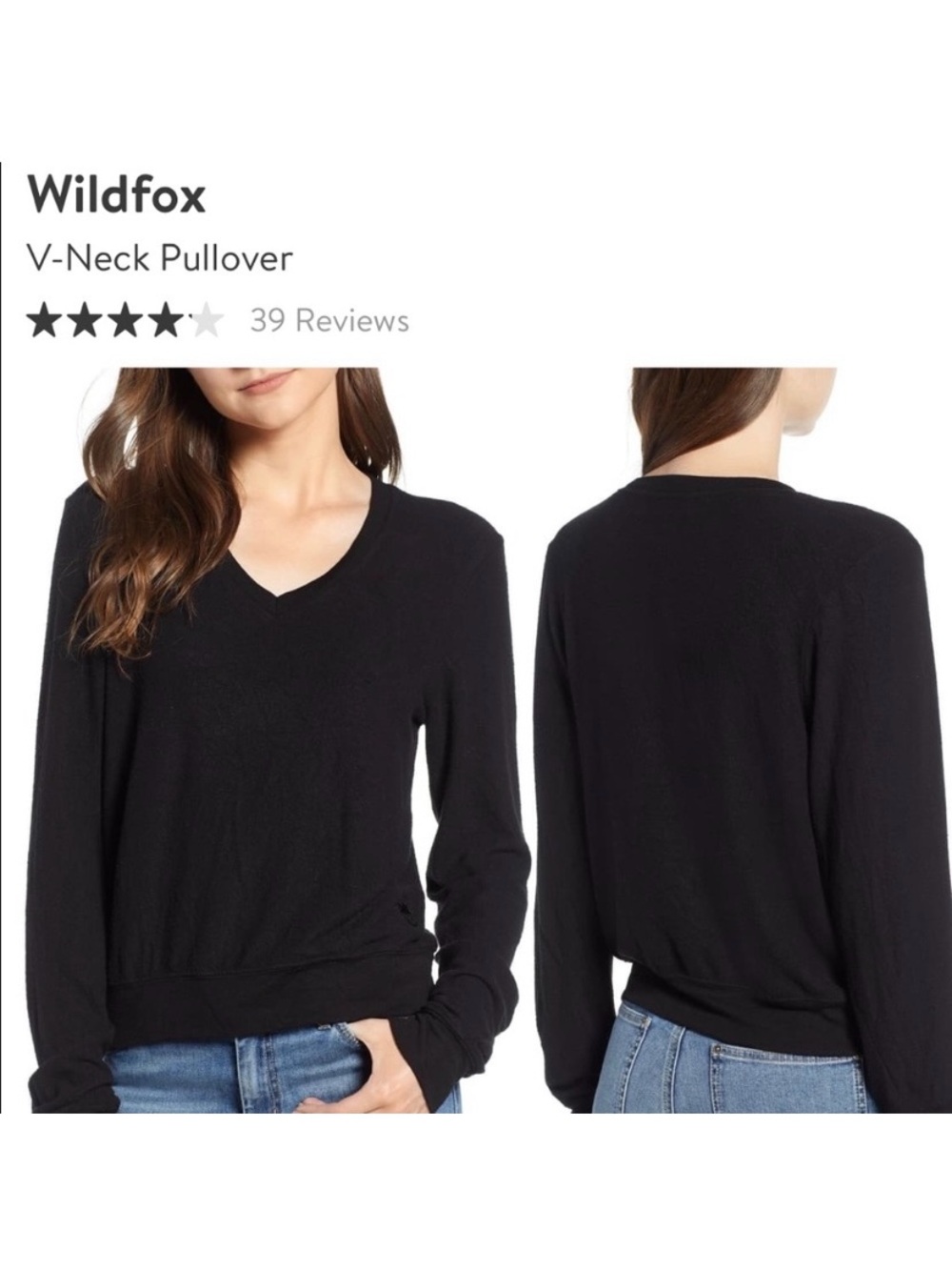 Wildfox Black Baggy Beach Jumper Deep V-neck Pullover Sweatshirt, Black, Small